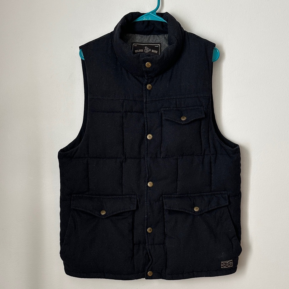 Wilder & Sons Large Mens Vest Quality Puffer Quilted Wool Button Up Heavy Blue